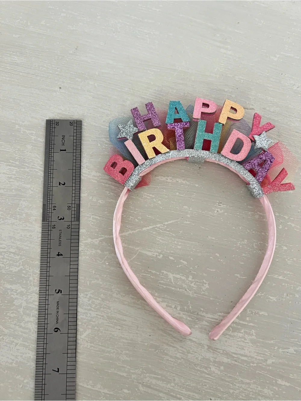 Happy Birthday Glitter Headband Rainbow Multicolor Tulle Party Crown